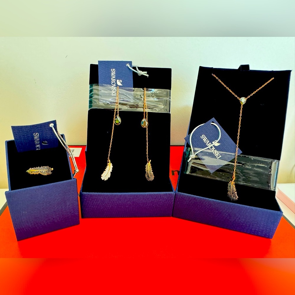 Swarovski Naughty Y Necklace & Long Drop Earrings & Ring Set